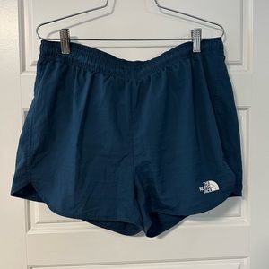 Navy blue North Face Running shorts with liner and drawstring